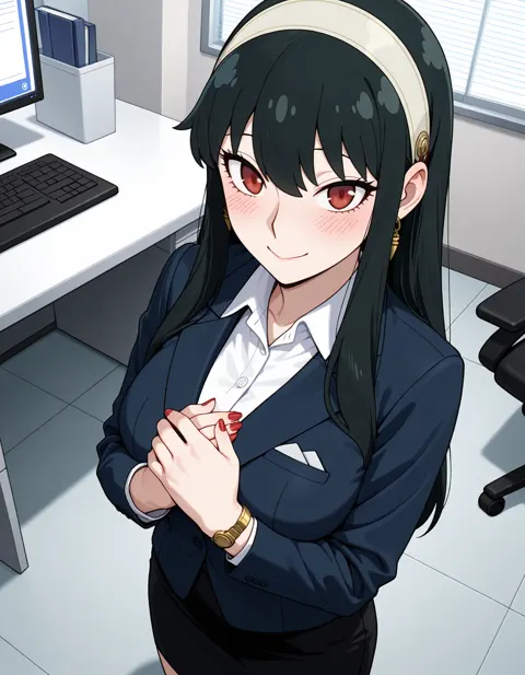 Yor Forger Office Hour — Classic Office lady outfit for Yor Forger · Made with The Forge · Eye Detailed · Upscaled · Character LoRA