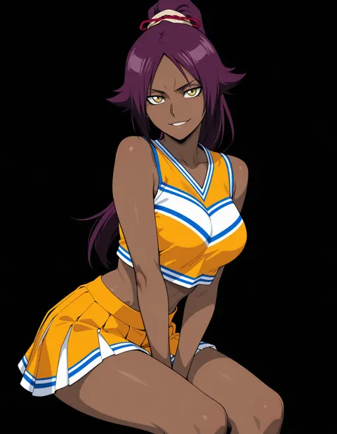 Yoruichi Cheerleading — Cheer leader outfit for Yoruichi-san · Made with The Forge · Eye Detailed · Upscaled · Character LoRA